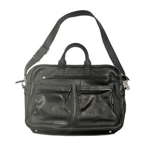 Cole Haan Black Pebbled Leather Messenger Bag Attache Shoulder Strap Bag
